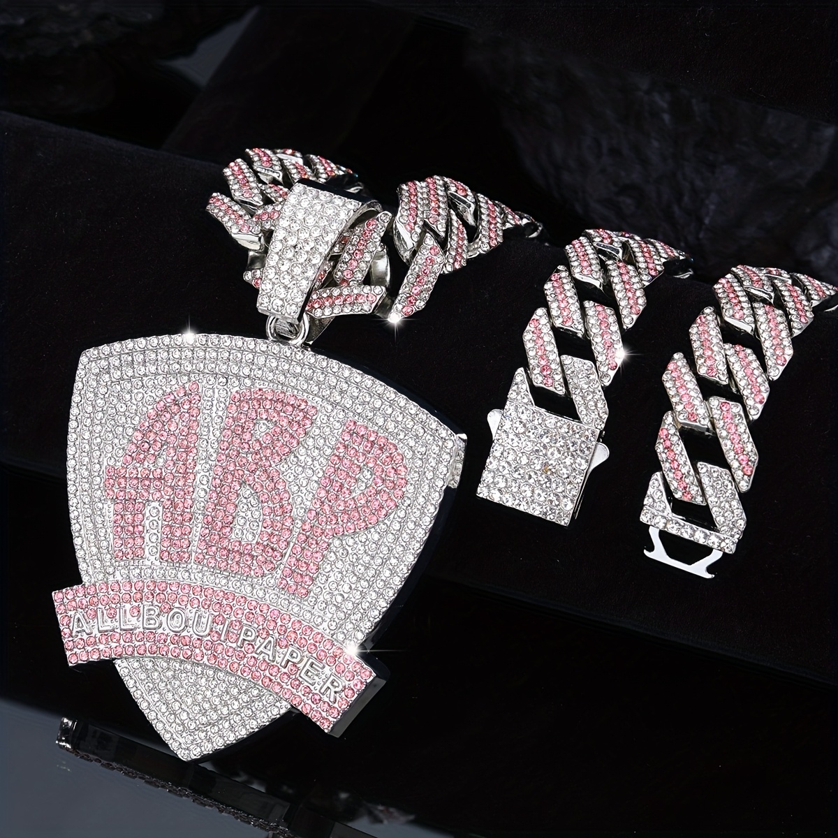 2pcs hip hop jewelry set abp pendant 15mm Temu