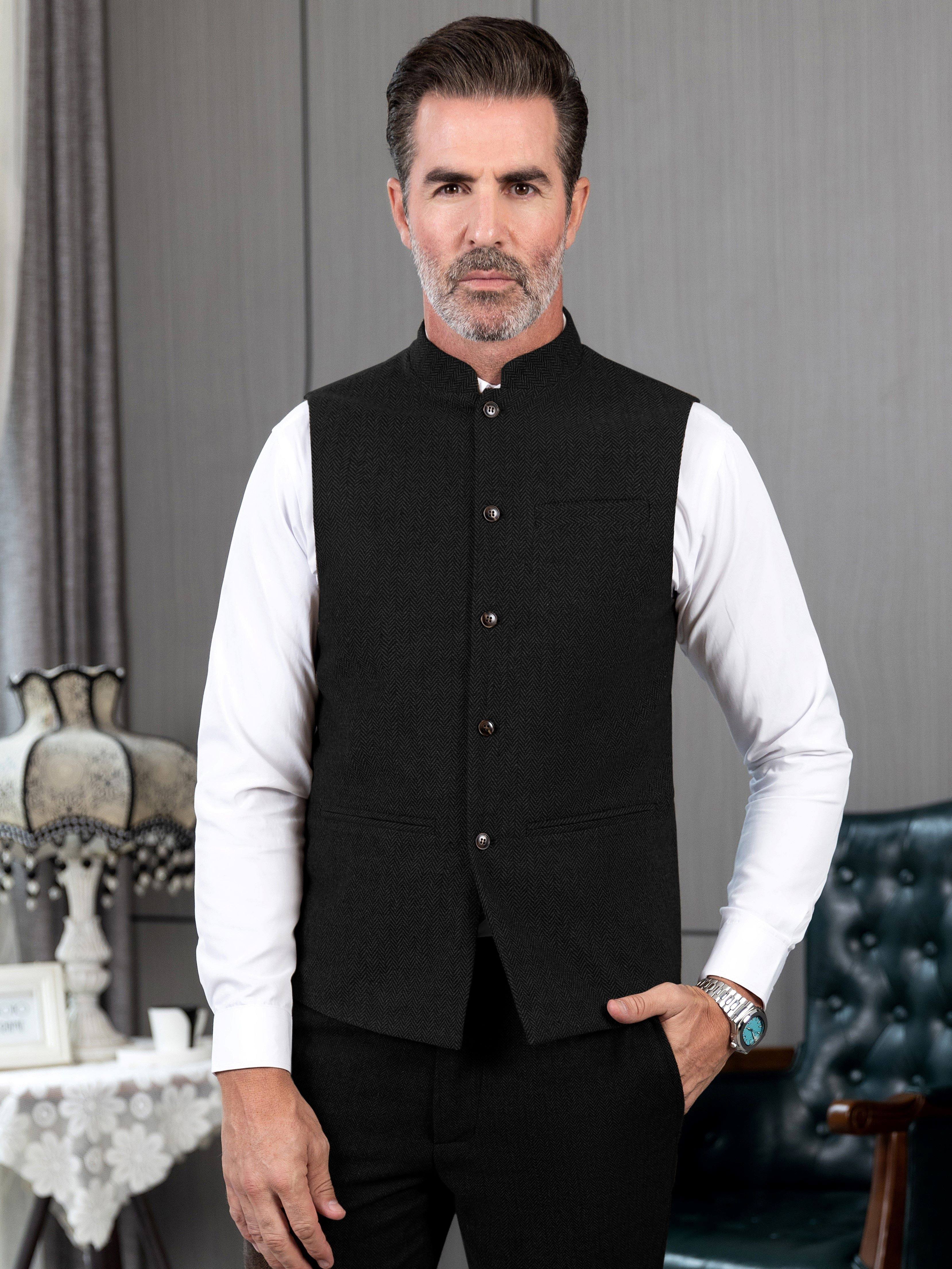 Mens Vintage Men's Tweed Waistcoat Herringbone Wool Blend