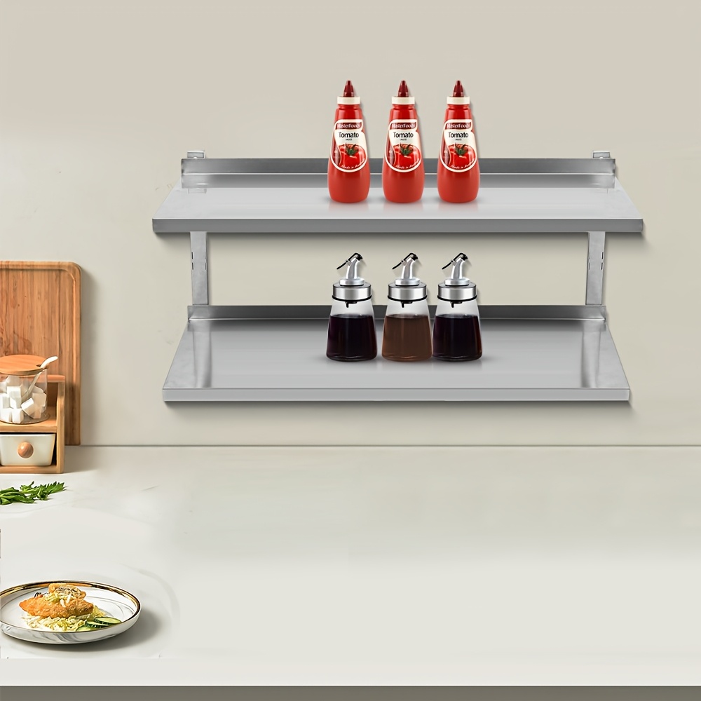 Wall Mounted Kitchen Storage Rack, 304 Stainless Steel Display Rack, 2-layer Heavy-duty Spice Rack, Space , 80x30x57cm