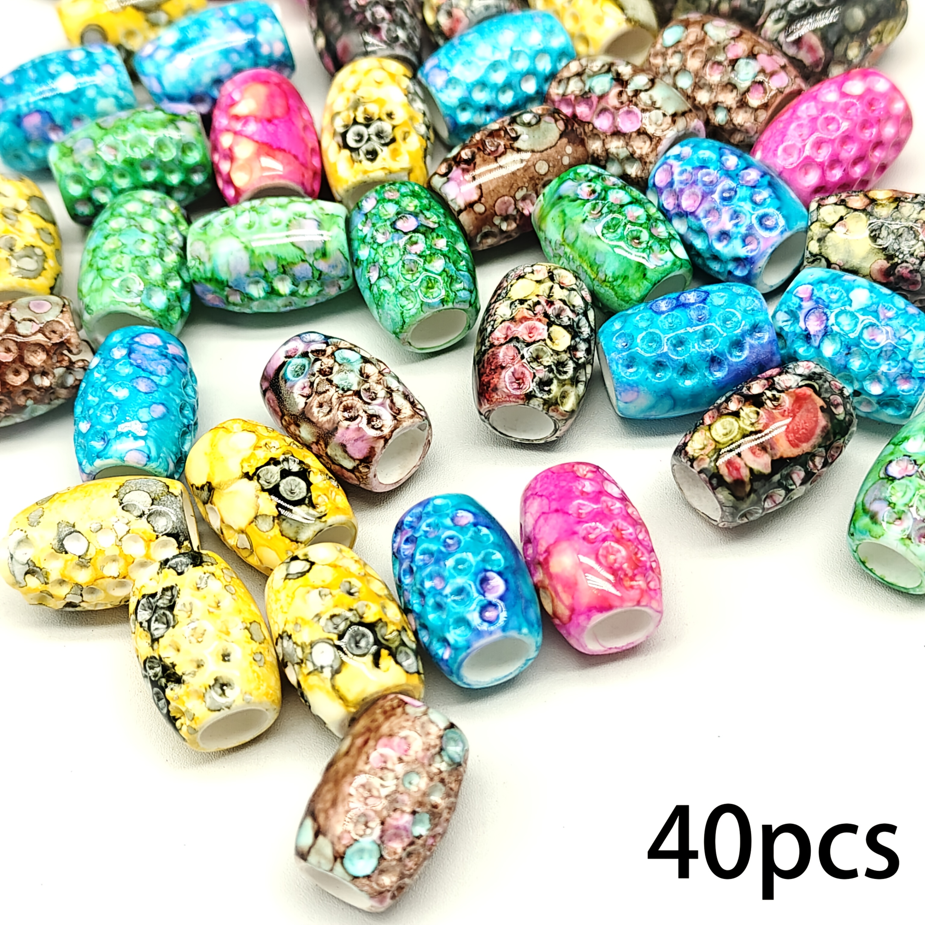 TEMU 11*16mm/40pcs Bohemian Large Hole Beads, Acrylic Beads For Fashion Additions, Handmade Jewelry Components, Craft Supplies, Room Decoration, Art,
