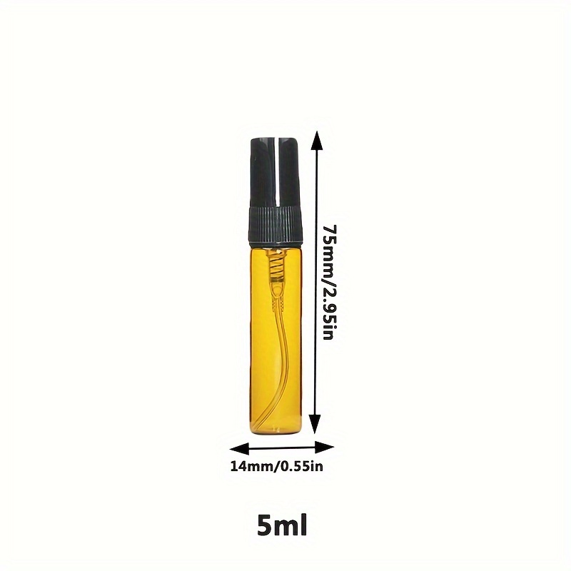 TEMU 10pcs Mini Amber Glass Perfume Atomizers 2ml/3ml/5ml/10ml - Portable & Refillable Fine Mist Spray Bottles With Black Caps For Essential Oils,