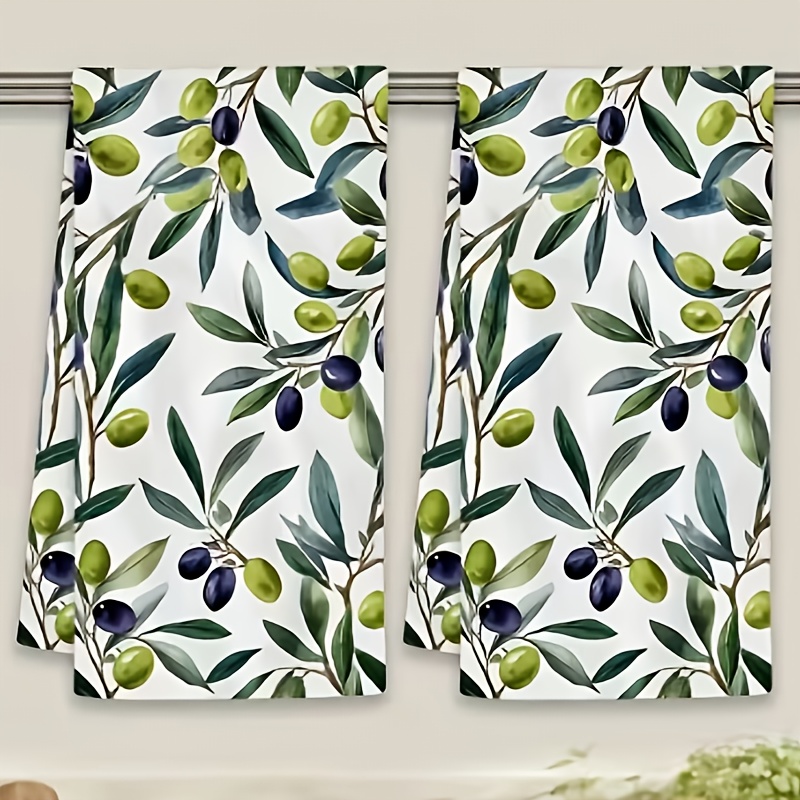 TEMU Cleaning Cloth 2pcs Kitchen Towel, Green Leaf Kitchen Towel, 40*60cm, Tea Towel, Dish Towel Birthday Gift, Kitchen Bathroom Decor, Scouring Pad,