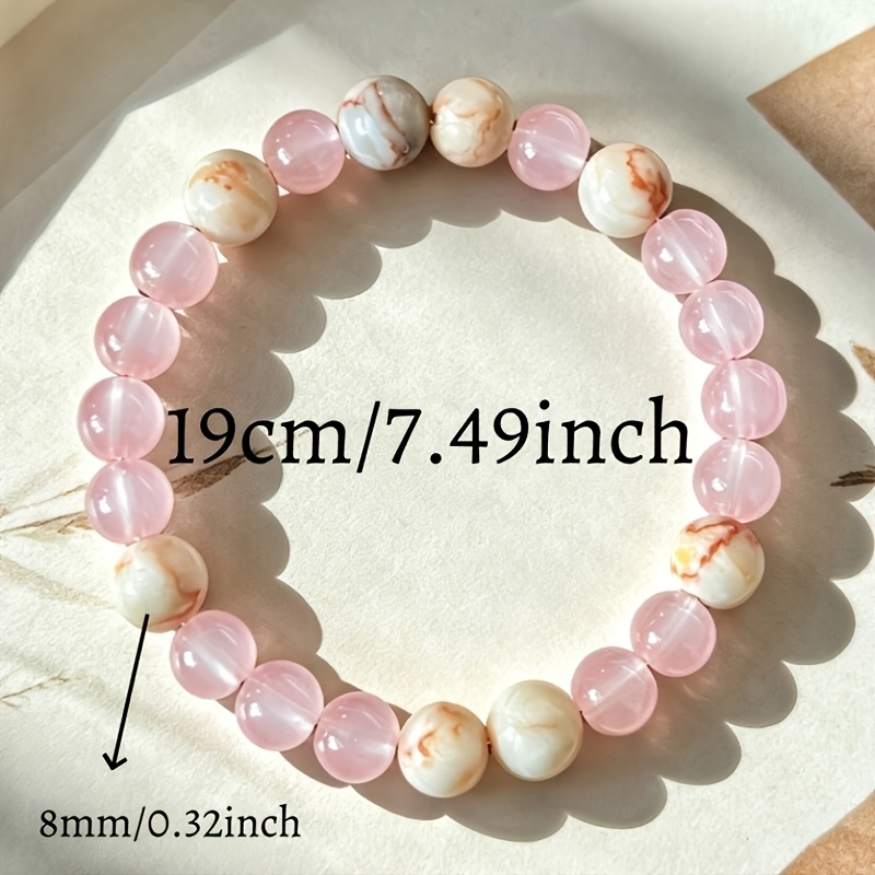 Gentle Light Pink Polished Round Bead Elastic Bracelet