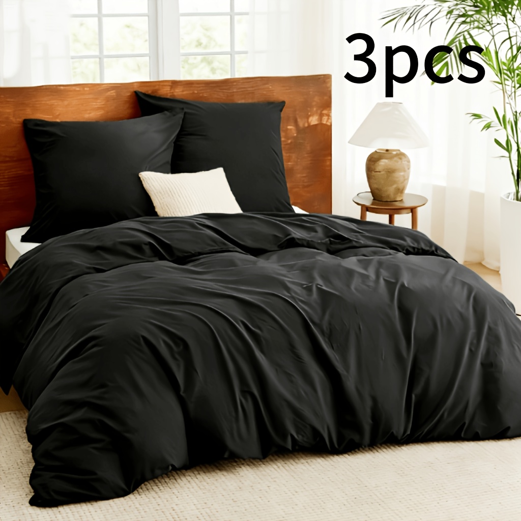 Image of 3/4pcs Duvet Cover Set - Includes (1/2 Duvet Covers, 2 Pillowcases) Fiber High-quality Bedding Set, Solid Color, Soft And Skin-friendly, Suitable For , Use, Machine Washable.