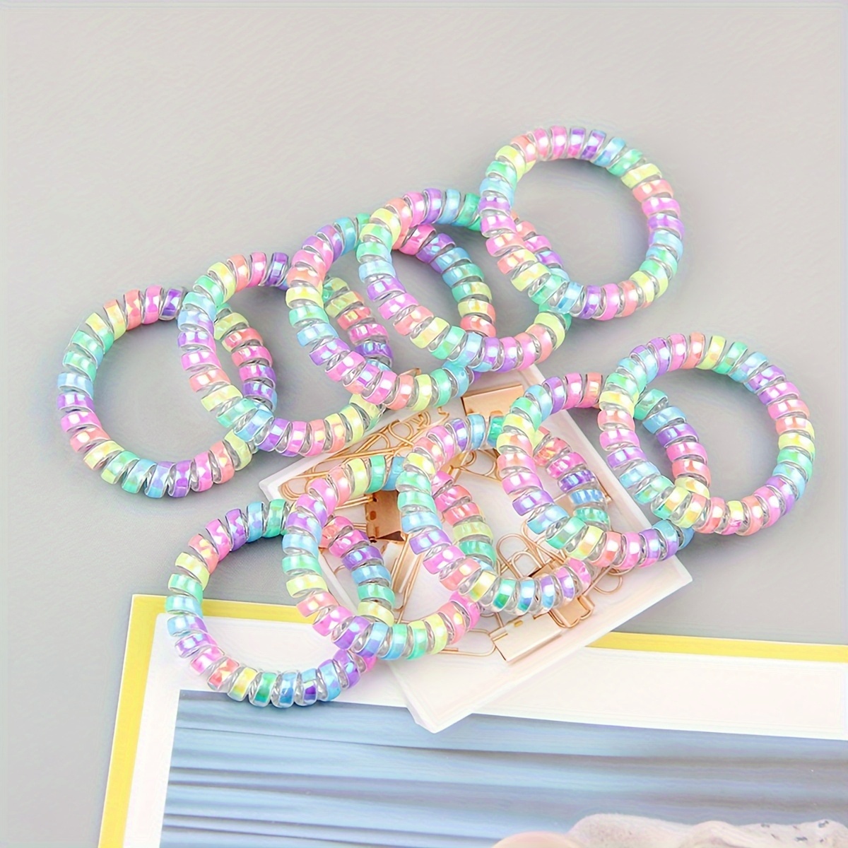 3/6/10 Dopamine Rainbow Phone Cord Hair Ties - High Elasticity Colored Headbands