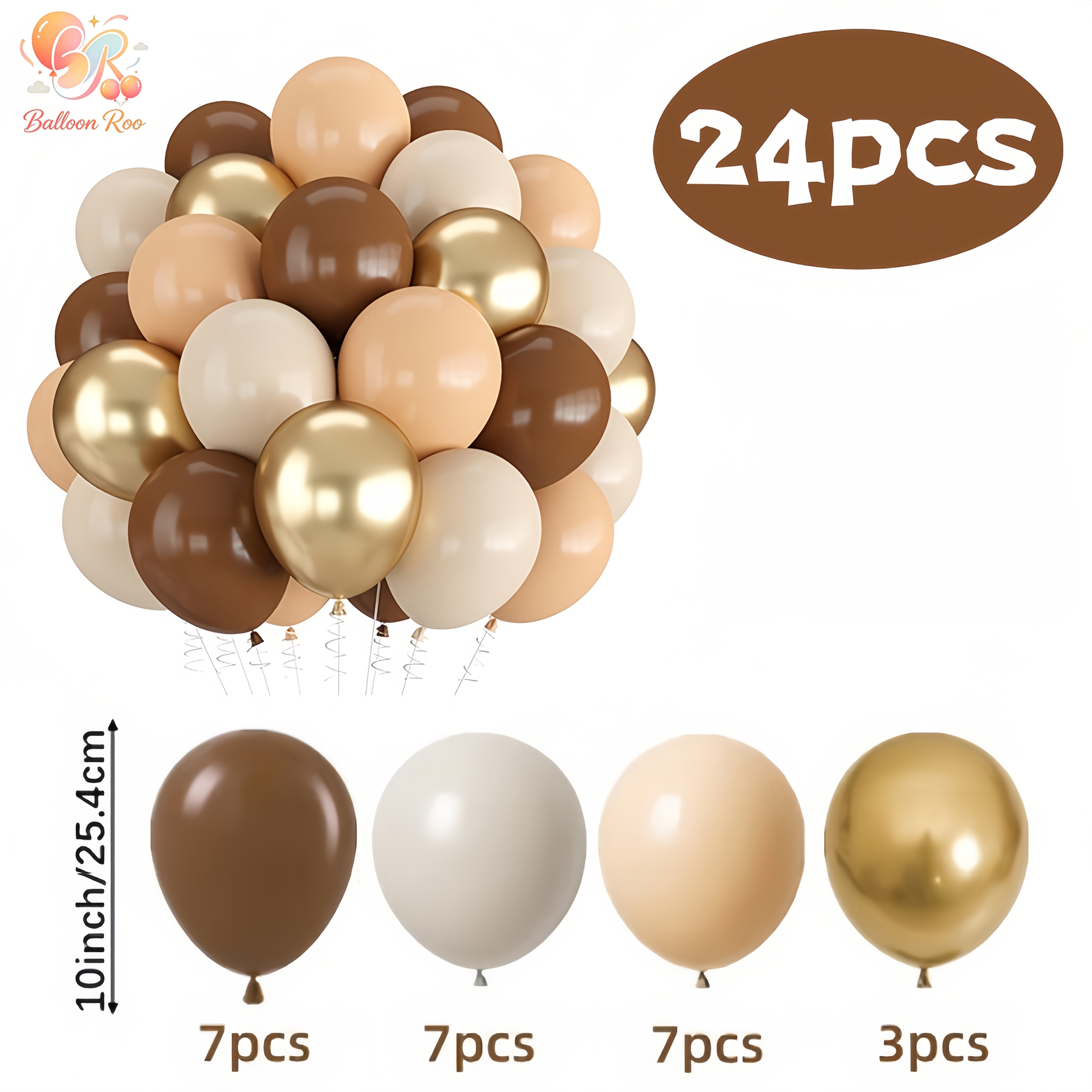 TEMU 24 Style Coffee-colored White Balloon Combinations, With Metallic Golden Balloons, Suitable For Weddings, Birthdays, Bohemian Style,