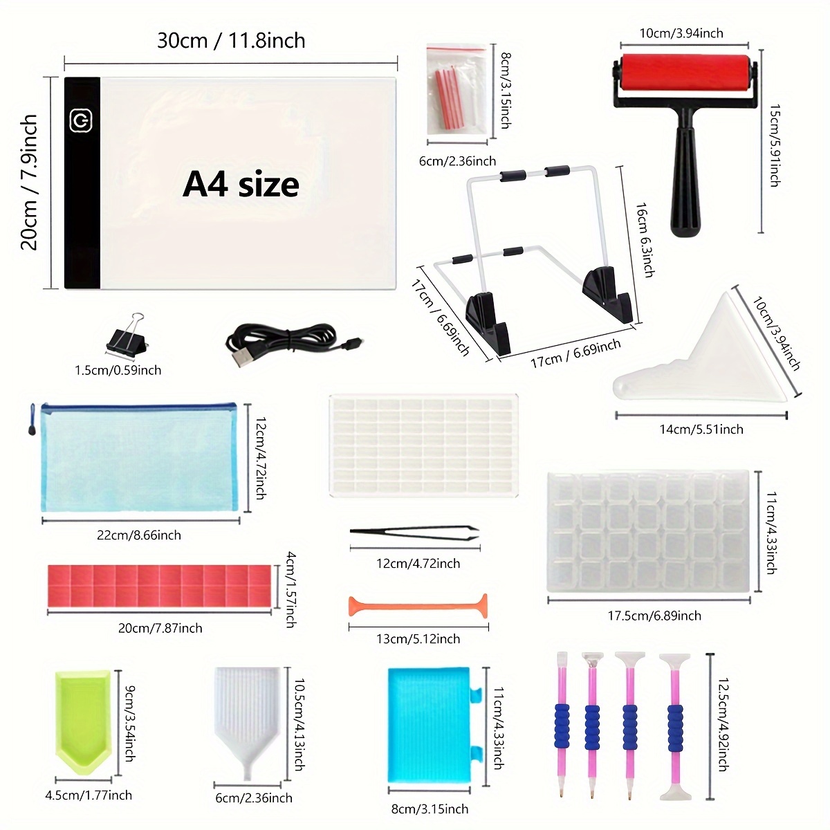 TEMU 145pcs, A3 A4 Led Diamond Painting Light Pad, Complete Set Of Light Board In Picture, Adjustable Brightness Light Box, For Diamond Painting