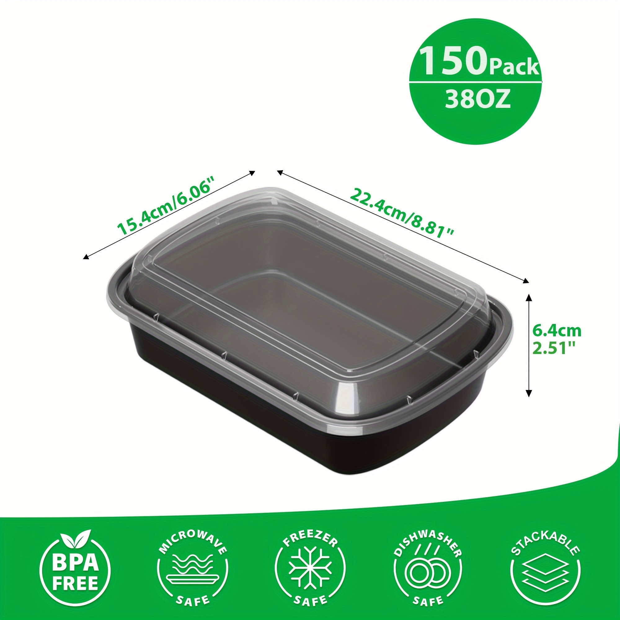 TEMU 150pcs 38oz Disposable Meal Prep Containers With Lids - Microwave & Freezer Safe, Takeout, Restaurants & Home Use
