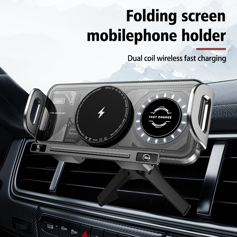 TEMU Car Mount With Wireless Charging, Featuring 15w Fast Charging, Automatic Opening And Closing, And The To Rotate Horizontally And . Designed For Fast Wireless Charging Of Foldable Smartphones