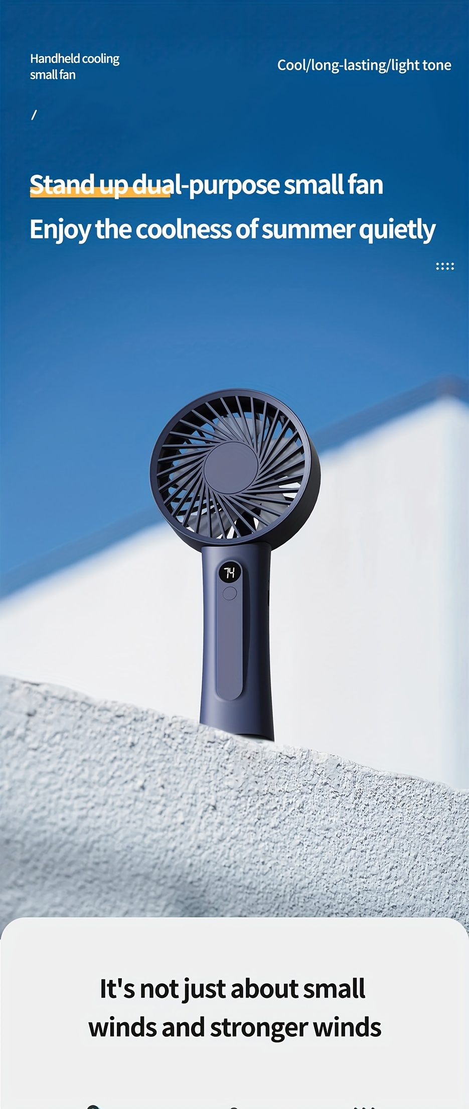 portable mini fan with   display usb rechargeable long lasting battery     dual stand handheld design for desk bedside outdoor use details 0