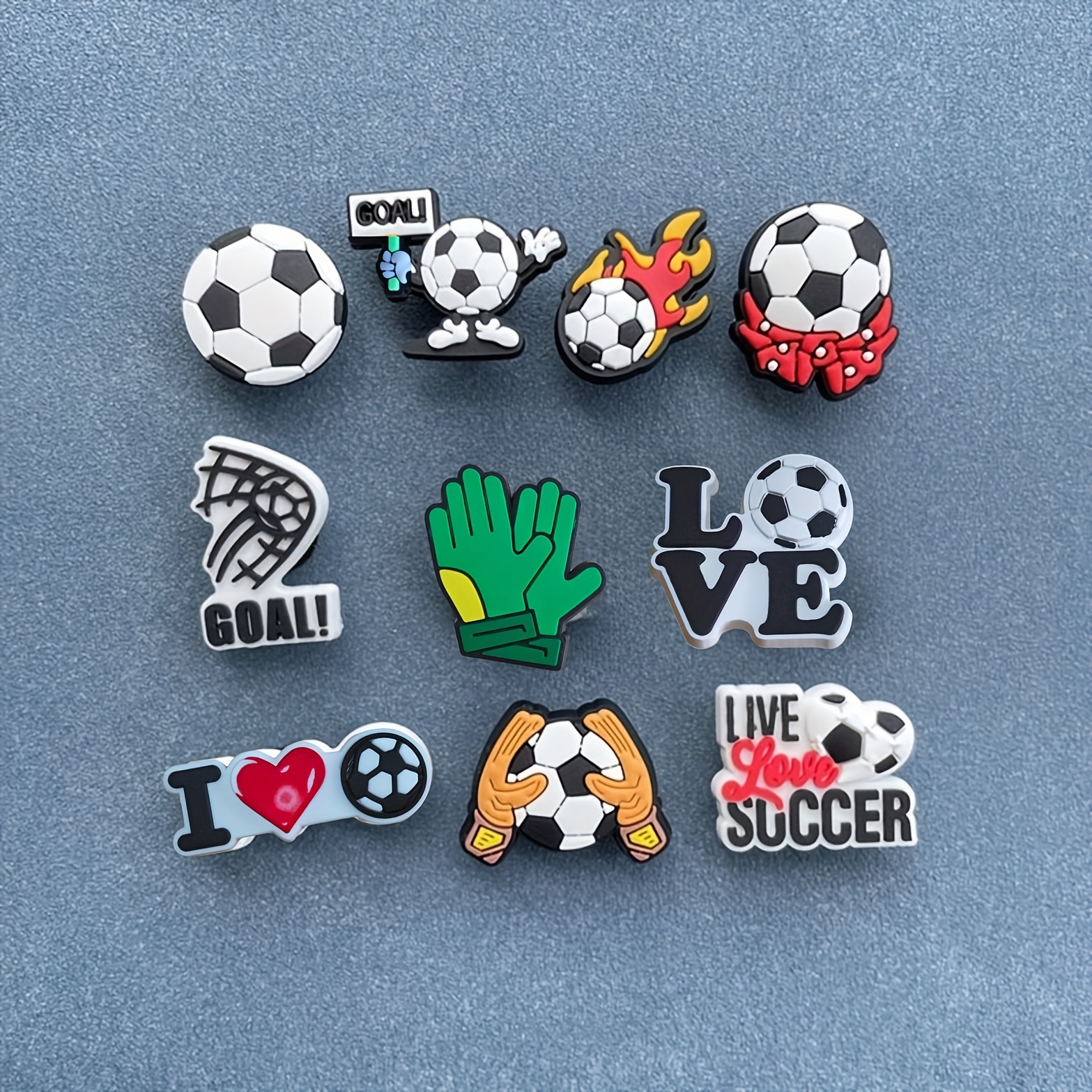 TEMU 10pcs Football Theme Shoe Charms Set, Mixed Color Pvc Accessories For Sports Fans, Diy Decoration - Perfect Christmas And Birthday Gift