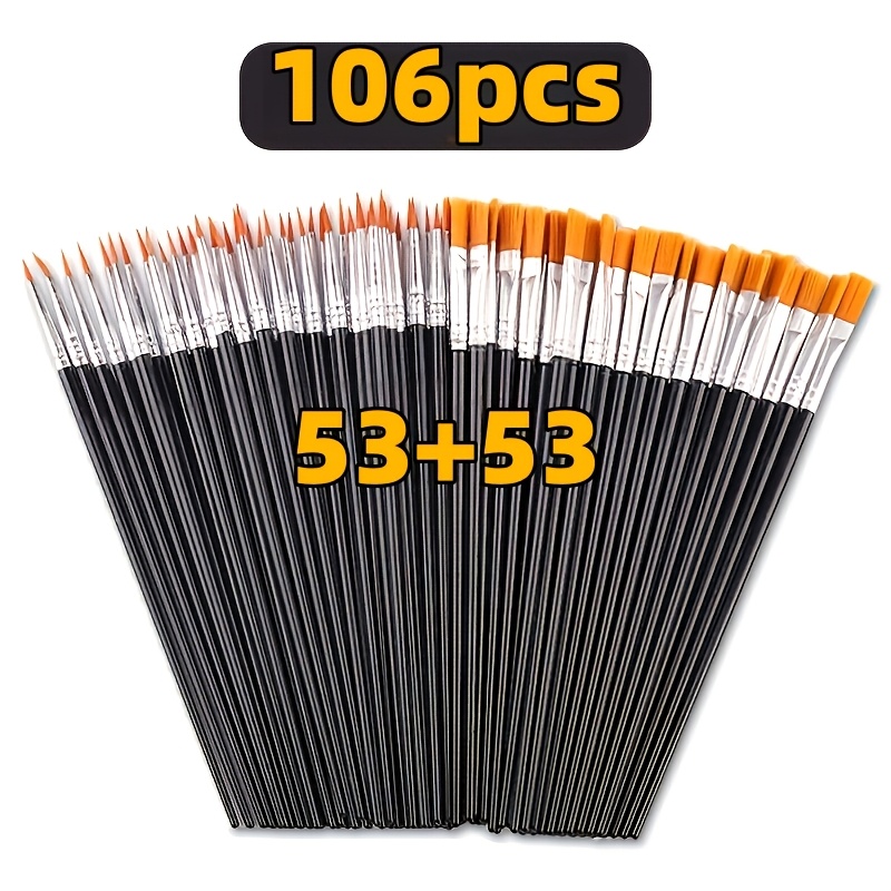 TEMU Juego de 106 pinceles profesionales y pequeños de pelo de nailon para acuarela, gouache, pintura acrílica - Pinceles sintéticos de punta redonda