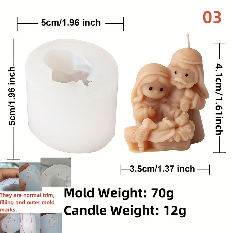 TEMU Ensemble de Moules à Bougies en Silicone Mini - Roi et Reine Mignons, Designs de Famille Amoureuse de Dessins Animés pour Plâtre DIY, Artisanat