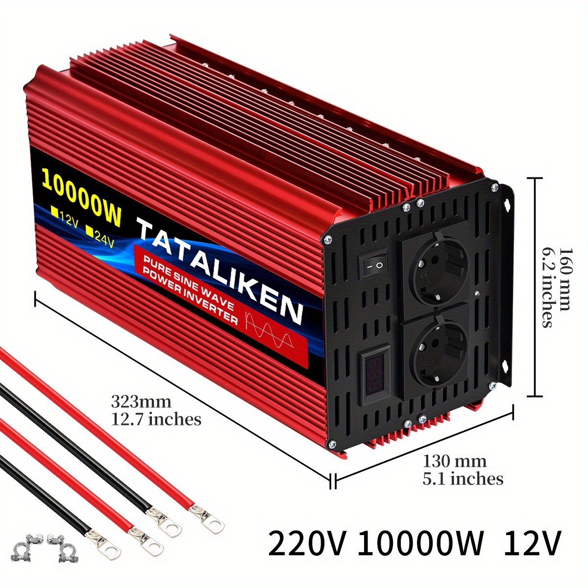 TEMU Tataliken 10000w/4000w Pure Sine Inverter 12v To 220v Ac With Smart Led Display, Fast Charging For Phones, Tablets & Devices, For Travel & Home