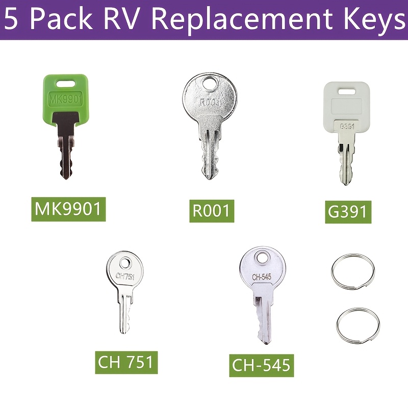 TEMU 5 clés de remplacement pour VR MK9901 CH751 CH545 R001 , clés de rechange pour portes de meubles de remorque de camping-car et boîtes à outils