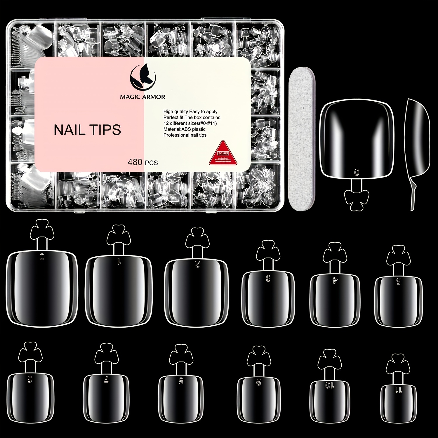 TEMU 480 Transparent Toenail Tips Featuring Box-shaped Nail Tips For Foot Manicure Adornment With Friction Strips