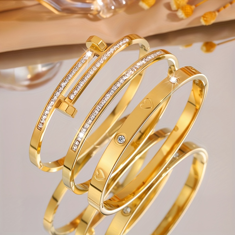 3pcs Waterproof Stainless Steel Bangle Bracelet Set, Unisex