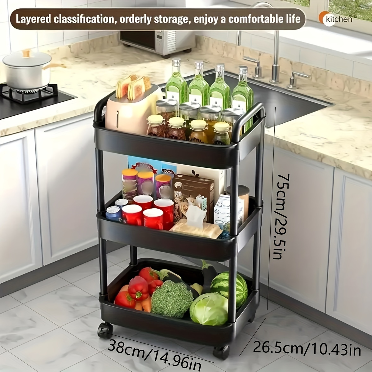 versatile rolling storage cart multi tier organizer for bedroom   room portable with wheels for   ideal for snacks books more details 6