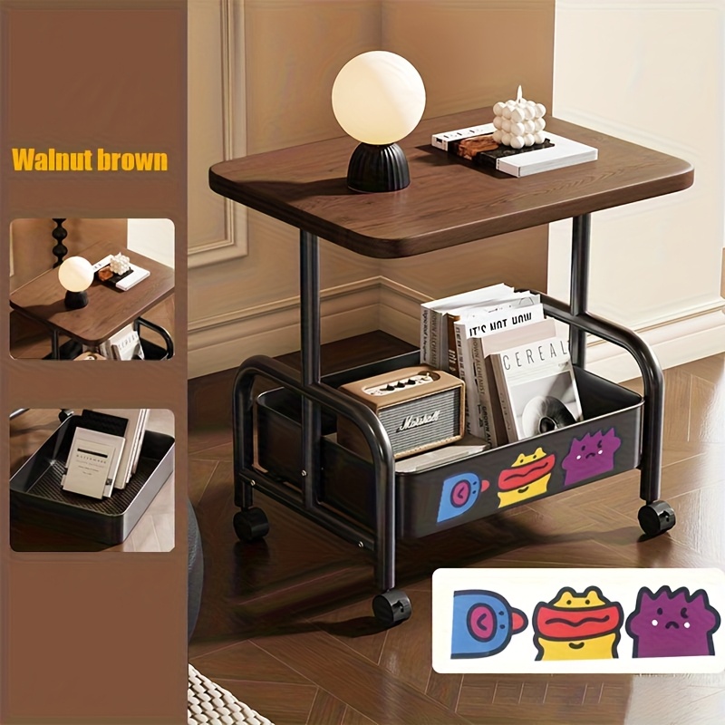 item picture movable double tier coffee table cart style side table multifunctional coffee table coffee table with storage basket   table bedroom storage shelf table living room sofa storage