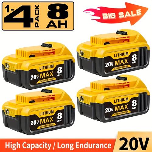 item picture 1 2 4pack 8000mah dcb200 20 lithium ion batteries for dewalt replaces dcb201 dcb200 dcb206 dcb207 replaces dcb200 dcb203 dcb204 dcb206 dcb202 dcb210 batteries and works with all for dewalt 20 cordless power tools