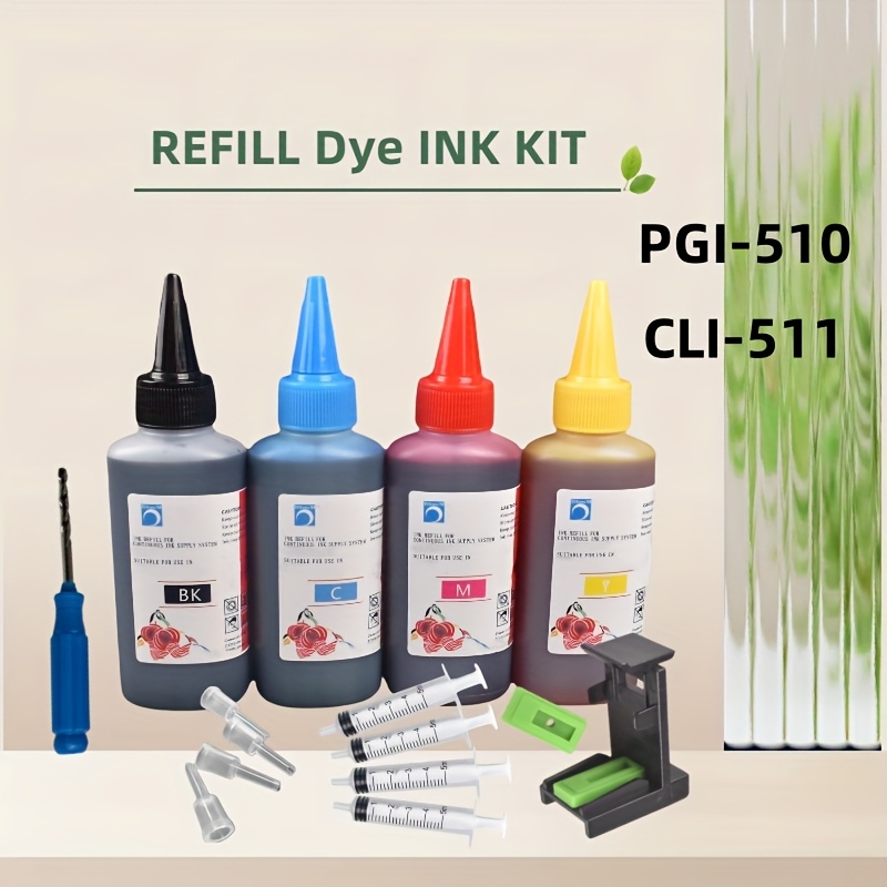 Image of 400ml Refill Dye Ink Kit For Pg 540 Cl 541 Mg3250 Mg3255 Mg3550 Mg4100 Mg4150 Mg4200 Mg4250 Printer Pg540 Pg-540xl 440 441 240 241 740 741 140 141 640 641 With Drill Ink Clip Tool