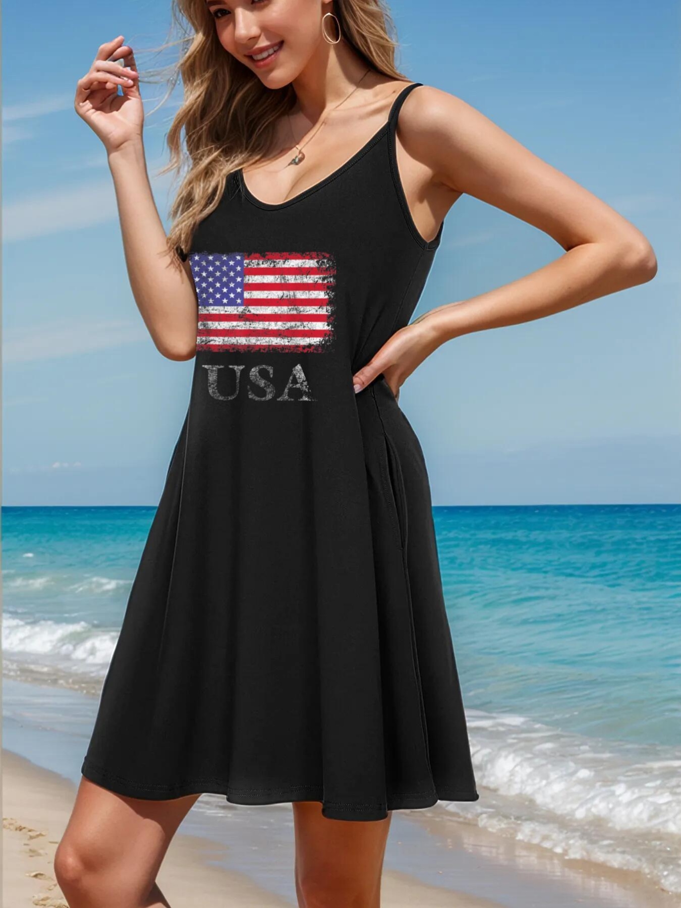 american flag usa united states of america us   sleeveless dress for women casual lightweight machine washable spring and summer wear