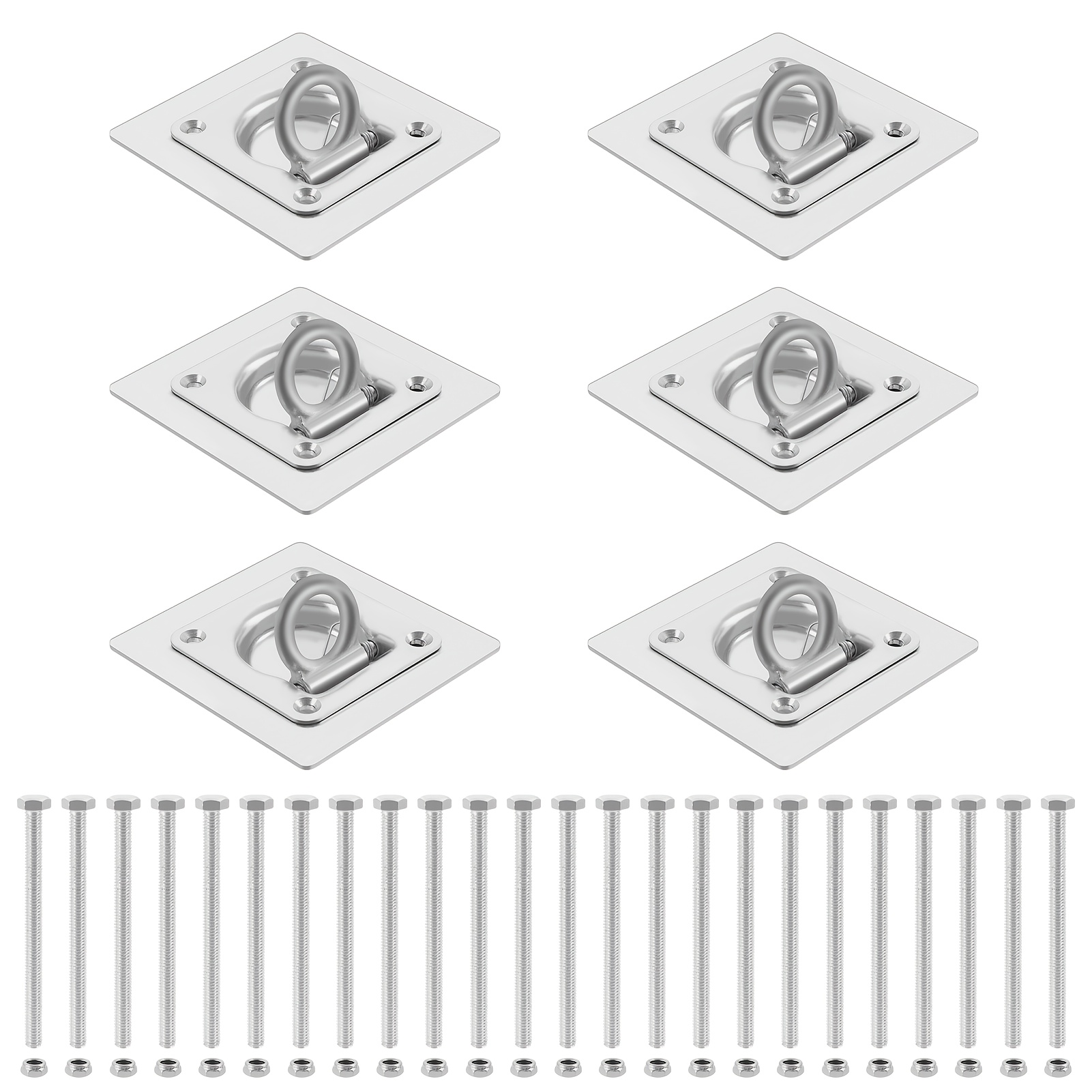 Image of 6pcs Lashing Eyelets With Counter Plates And Screws, Lashing For Trailers, Galvanized Lashing Eyelets, Perfect For Car Trailers, Load Securing And Floor Plates