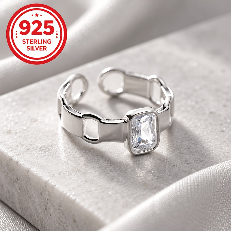 925 Silver Hypoallergenic Adjustable Open Hollow Chain Geometric Ring