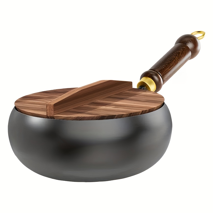 TEMU 1pc Heavy-duty Cast Iron Pot That Never , With A Lid- Dissipating Heat, Non Stick Surface, Easy To Clean, Sturdy Natural Wooden Handle-suitable