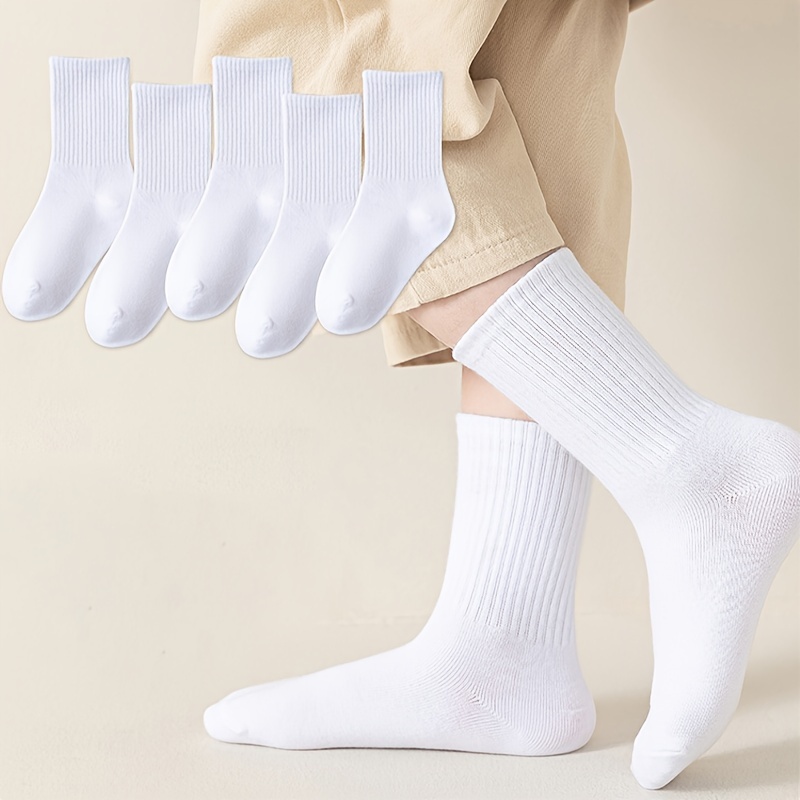 

5 Pairs Unisex Solid Socks, Simple & Breathable Mid Tube Socks, Women's Stockings & Hosiery