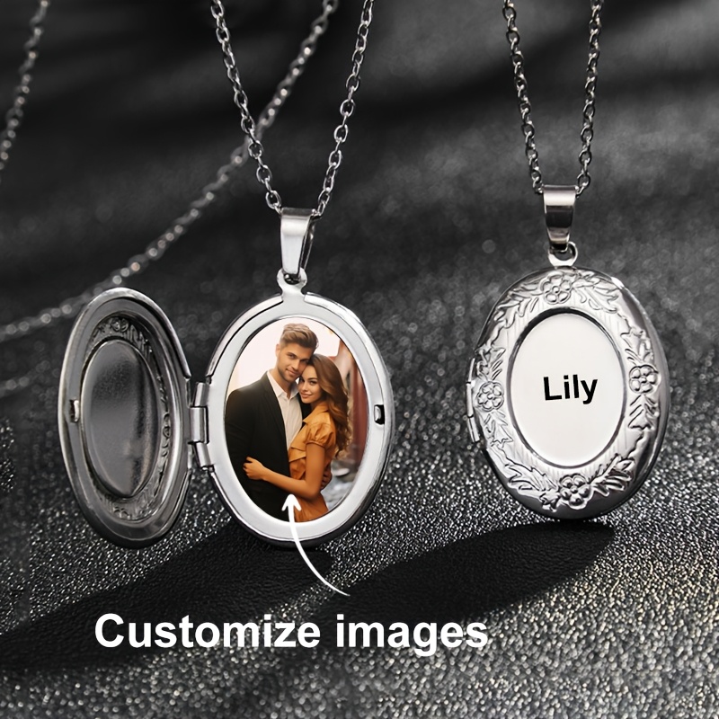 

Custom Picture Necklace Can Be Played Open Photo Couple Pendant Necklace Oval Photo Box Engraved Logo Commemorative Necklace