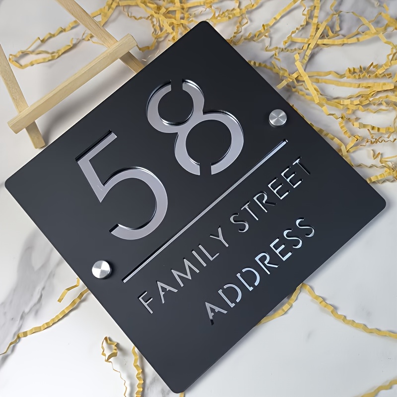 TEMU Placa de Dirección Cuadrada Personalizada de Material Acrílico Fácil para Montaje en Pared, Adiciones de Instalación, Decoración del Hogar, una
