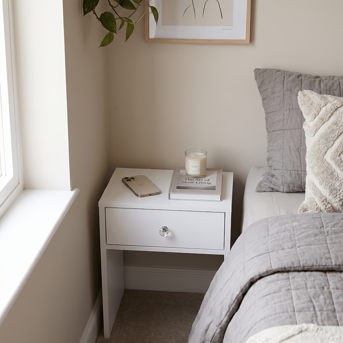 2-in- Bedside Table Vanity Side Table, With Drawer For Bedroom Storage & , Easy Assembly, Perfect Gift For Her