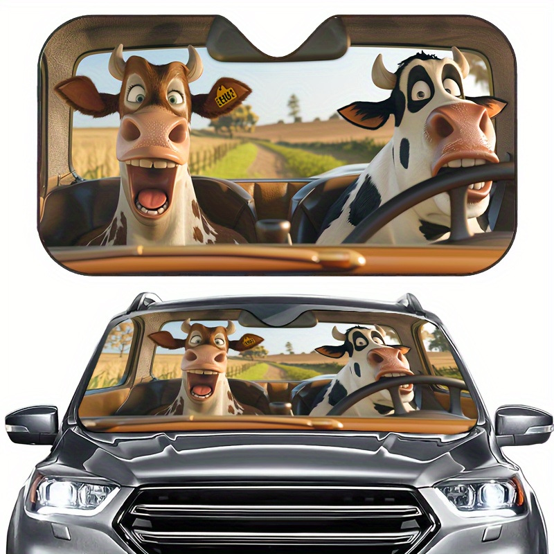 TEMU Funny Cow Windshield Sun Shade: 1pc Car Sun Shade, Car Interior Accessories, Sun Shade For Car Window, Car Windshield Sun Shade, Car Interior Accessories, Body Material: Polyester Fiber