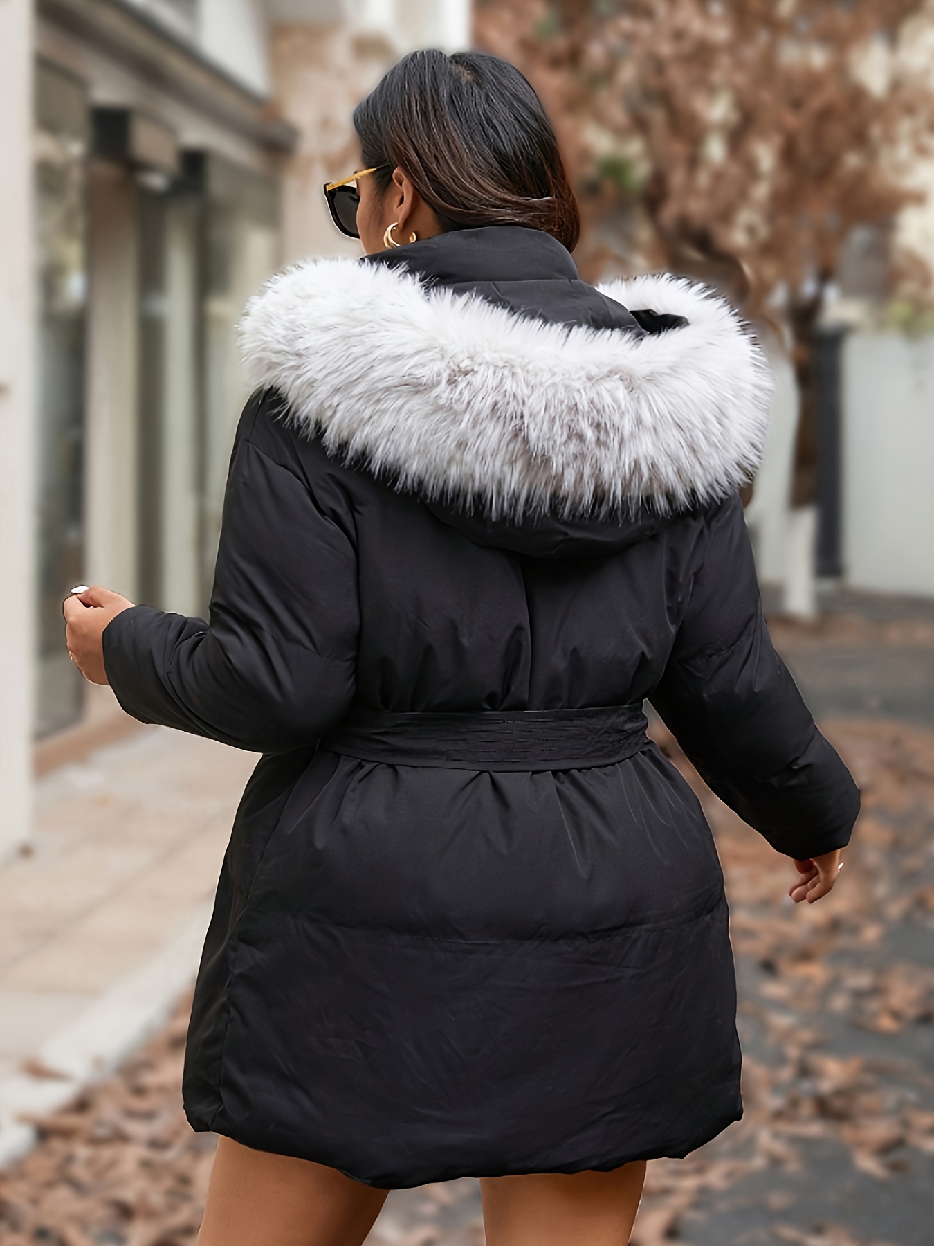 Plus Size Dames Mid-Lengte Hooded Parka Jas met Verstelbare Tailleband