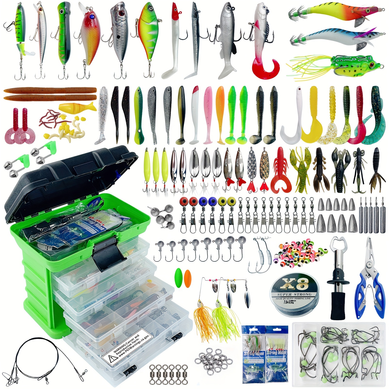 

346pcs Fishing Lures Kit With Tackle Box Included Crankbait, Minnow, Spinnerbaits, Spoons, Soft Lures, Jigs, Hooks, Bait Rigs, Weights Sinkers, Topwater Lures Freshwater Saltwater