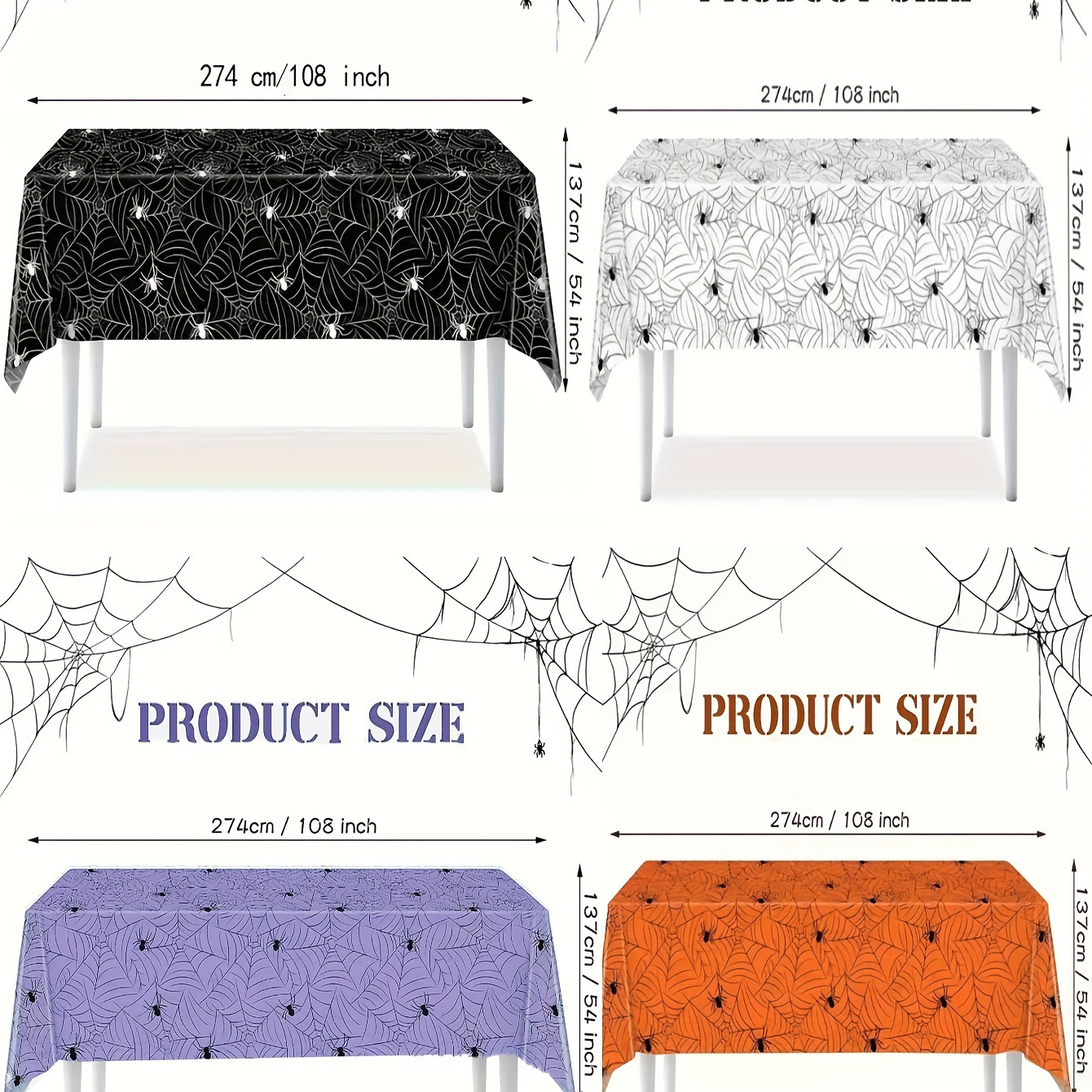 

Spider Web Tablecloth - 108" X 54" Disposable Plastic Table Cover, Waterproof & Oilproof, Thickened Design For Holiday Party Decor, Machine Made Weave - 1 Piece