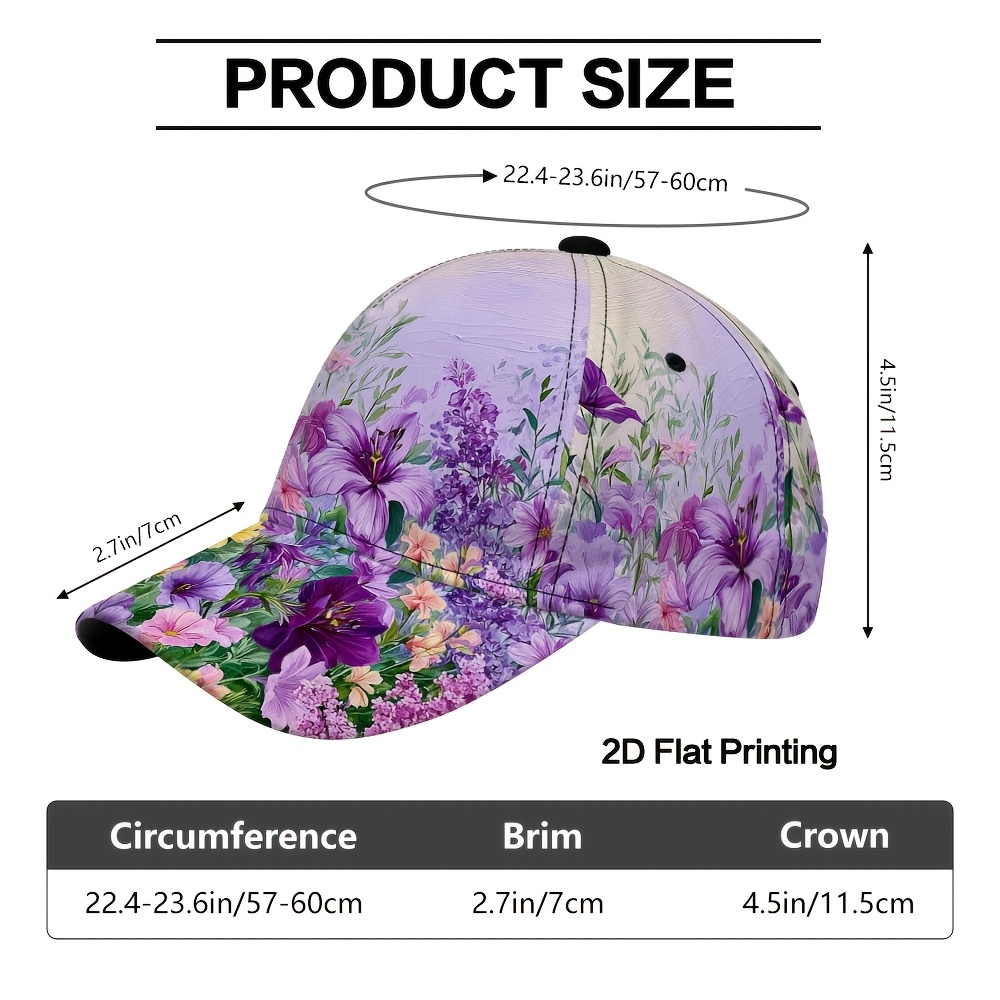 TEMU 1pc 2d Flat Printing Colorful Spring Flower Bouquet Pattern Hip-hop Baseball , Adjustable, Sun, Breathable Casual Hat, Fashion Accessory For