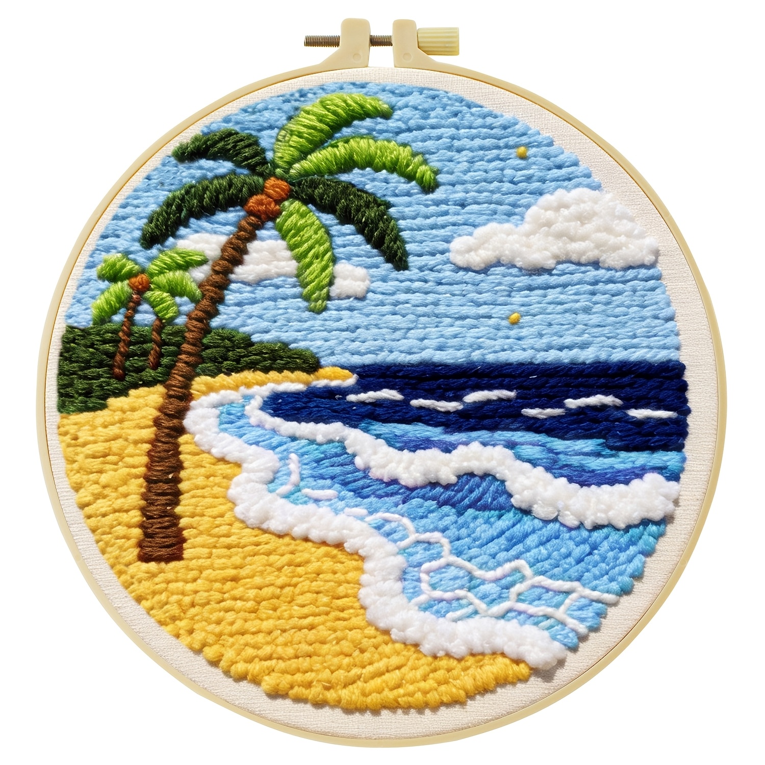 TEMU New Coastal Scenery Pattern Punch Needle Embroidery Kits, A Relaxing And Simple Dy Tool Set, Punch Needle Embroidery Beginner Set Suitable For