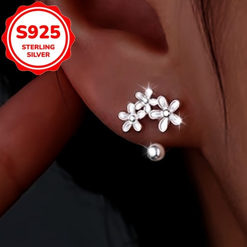 2pcs Women's S925 Silver Flower Earrings, Niche Design Gift