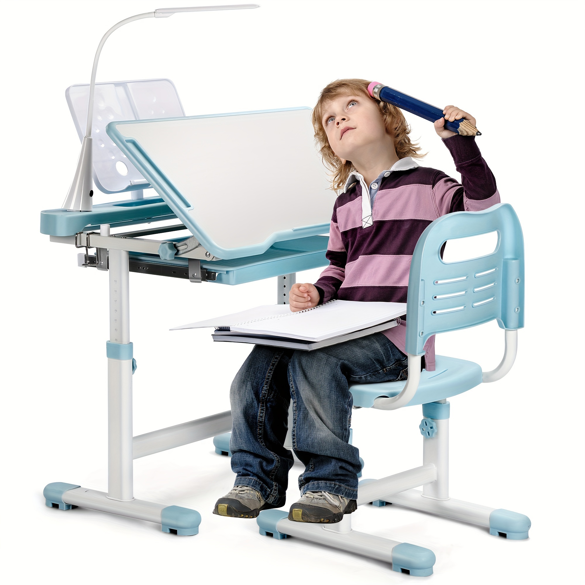 

Study Desk And Set, Height , 55° Tiltable Desktop, Led And , Drawers And Metal , Suitable For Boys And ,