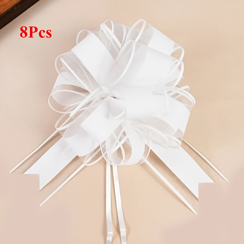 E-shop 8er-Pack Große Plastik-Knotenschnur-Schleife - Weiße Elegante Hochzeitsauto-Dekoration, Robuste Wiederverwendbare Dekorative Schleife Geeignet