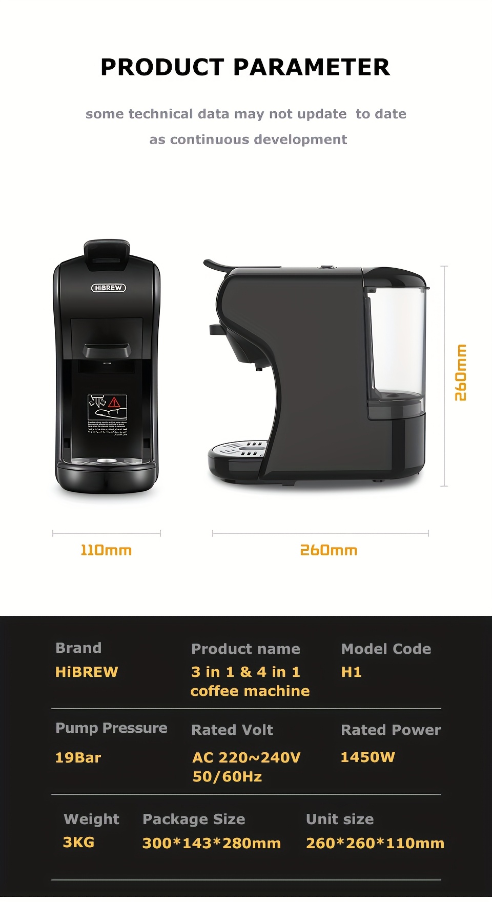 HiBREW 4in 1 Multiple Capsule Coffee Machine Hot/Cold Brewing DG Cappuccino Nes Small Capsule ESE Pod Ground Coffee Maker Cafeteria 19Bar H1A