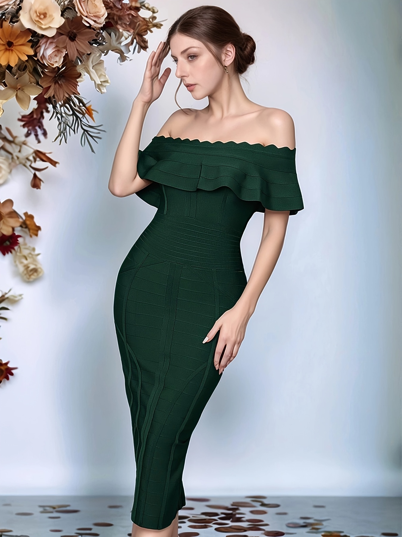 dark green bandage dress Dark Green Women' Strappy Sleeveless Striped Over Knee by Wolddress Date Night main image 1