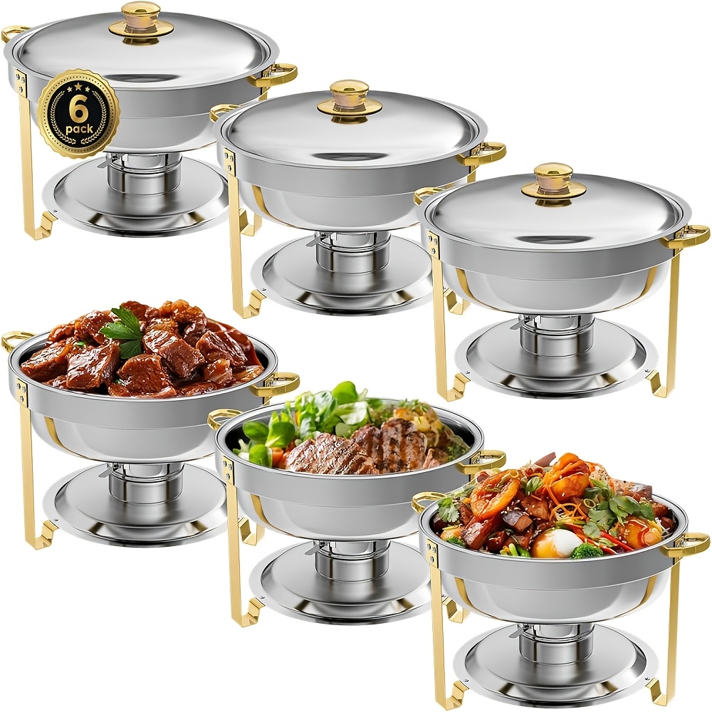 TEMU Set de Buffet à Réchaud Chauffant, 5 Qt Lot de 2/4/6, Réchaud Chauffant en Acier Inoxydable avec 6 Pleine Taille, Distributeur de Réchaud