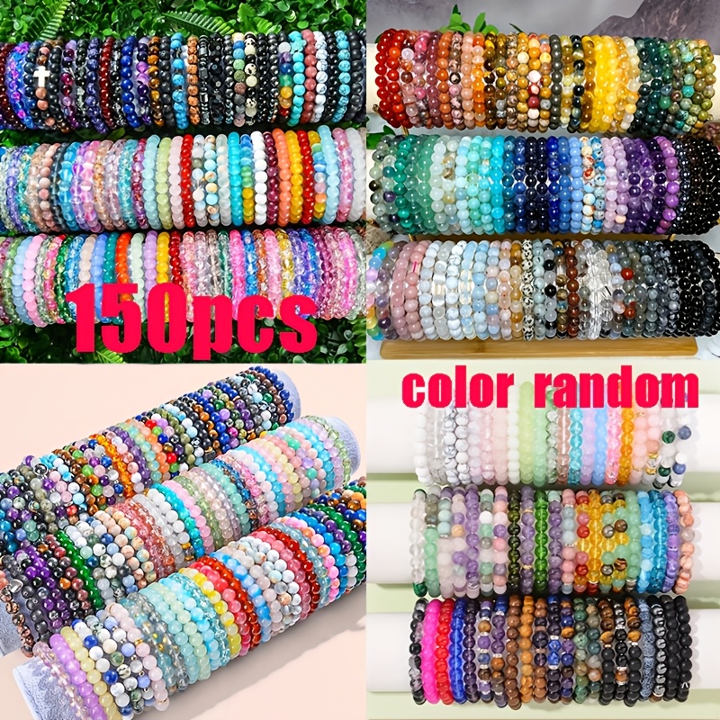TEMU 150pcs Random Pack Elegant Glass Bead Elastic Bracelet Set - And Flower Charms Adjustable Bracelet, Valentine's Day, Birthday Party, Great