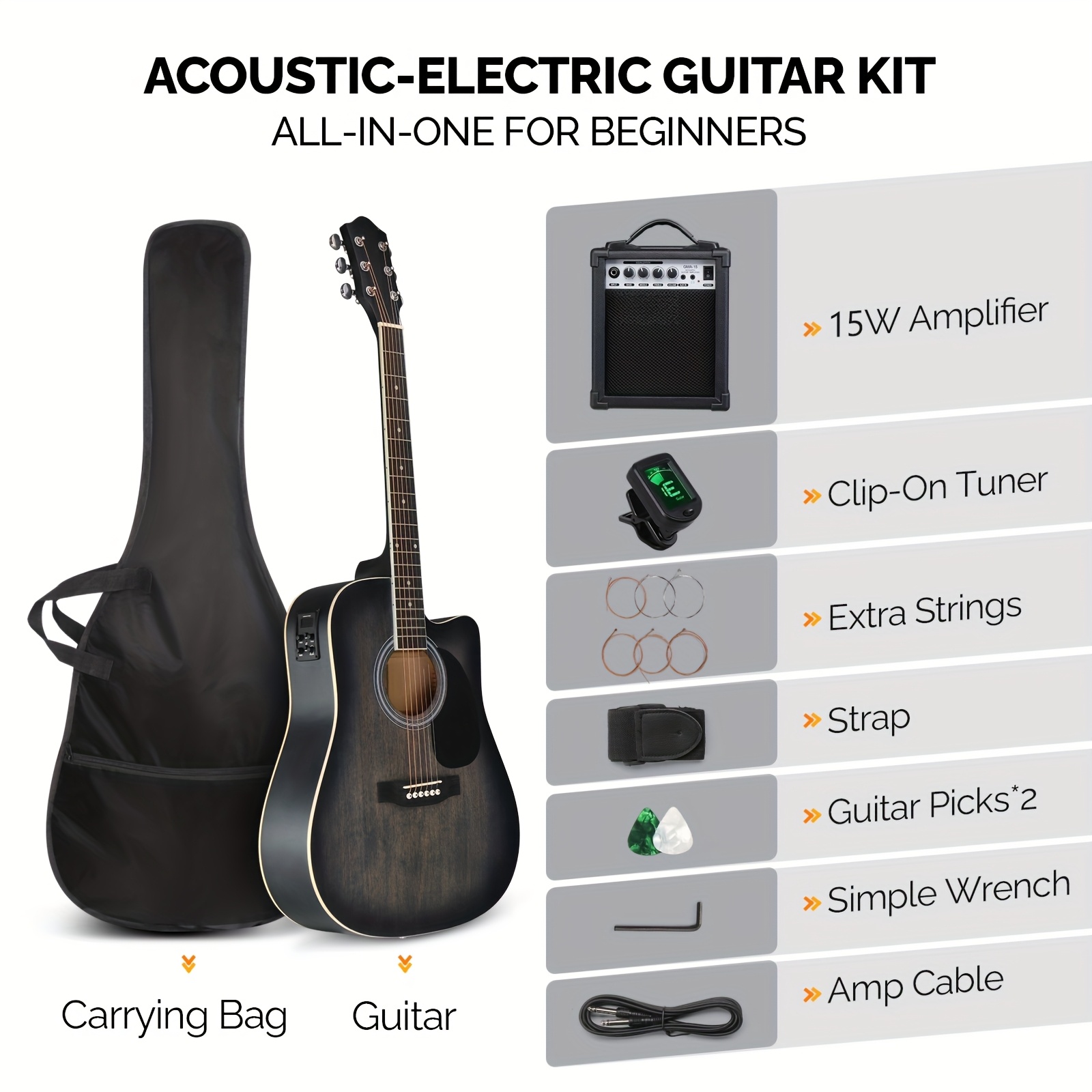 Bonnlo Electric Acoustic Guitar Kit, Full Size Acoustic Folk... product image 10