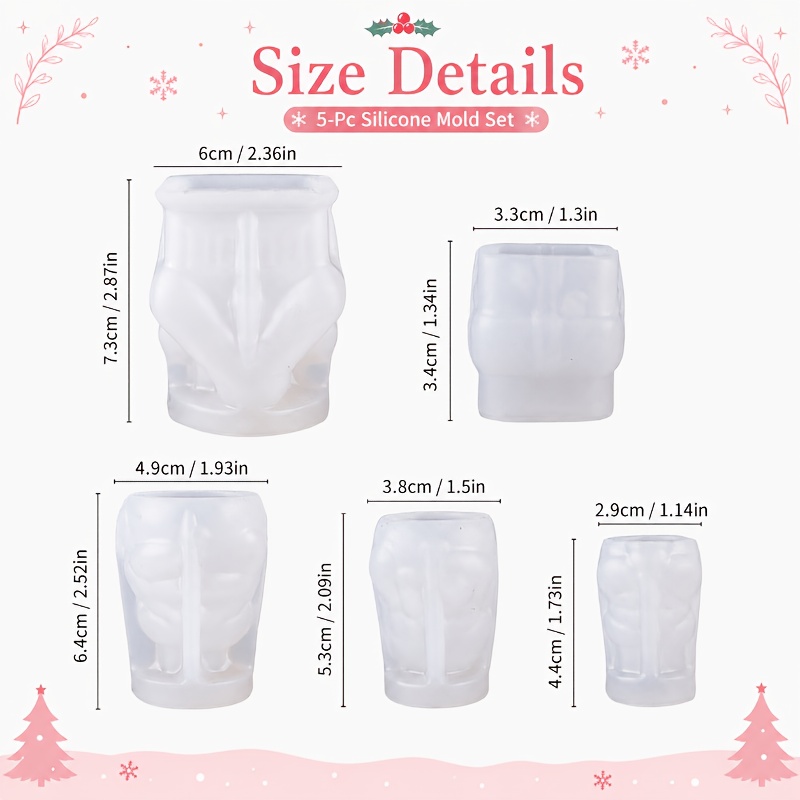 Image of 5pcs Christmas Mini Silicone Mold Set, Cute 3d Snowman Snow-roof Cottage Gift Box Shape Flexible Easy Demold Craft Mold For Candle Making Resin Casting Clay Craft