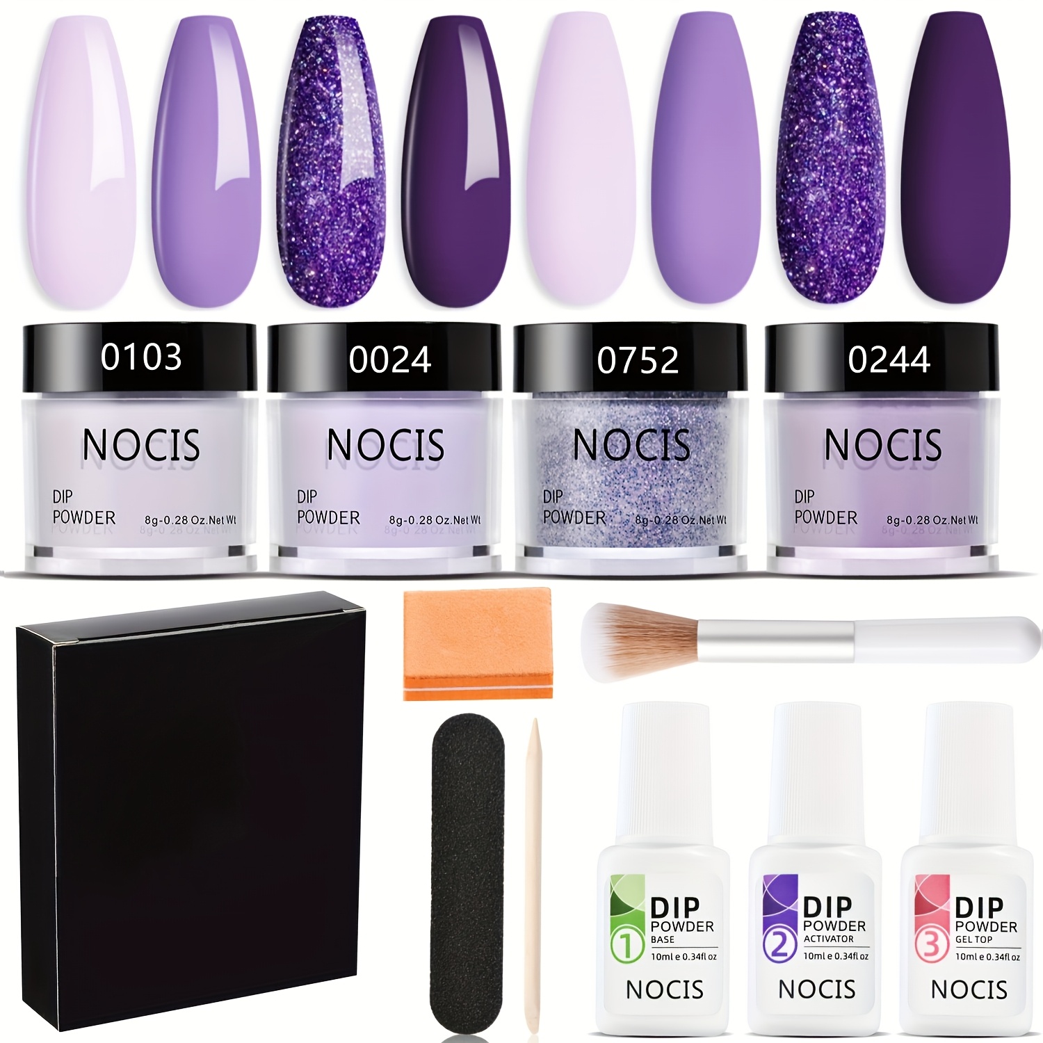 TEMU Nocis Dip Powder Nail Kit Starter, Lilac Lavender Purple Glitter Nail Dipping Powder Essential Liquid Set With Base French Nail Art Diy At Home Manicure Salon Beginner Kit