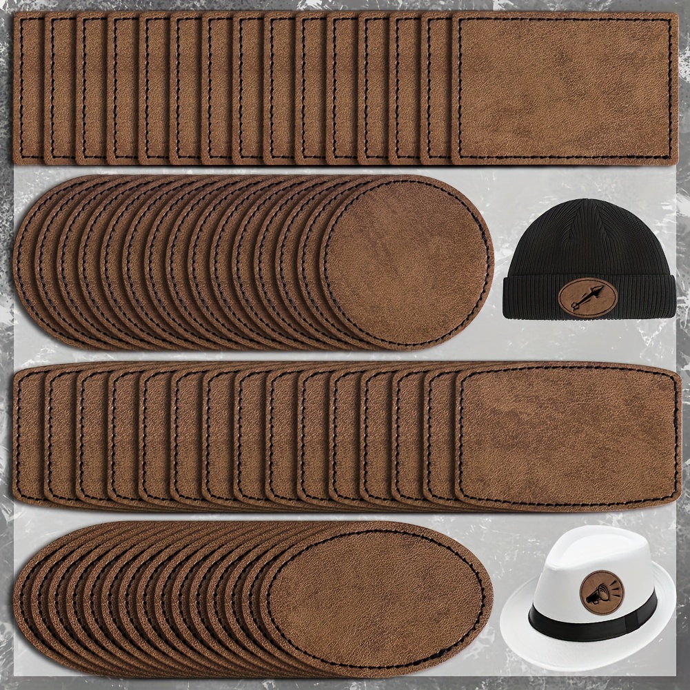 60pcs rustic synthetic leather patches suitable for laser engraving iron on sew on blanks   backing laserable   vintage synthetic leather sheets for hats jackets backpacks 60pcs